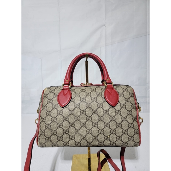 GUCCI GG Supreme Monogram Kingsnake Heart Embroidered Small Boston Bag - Picture 3 of 14